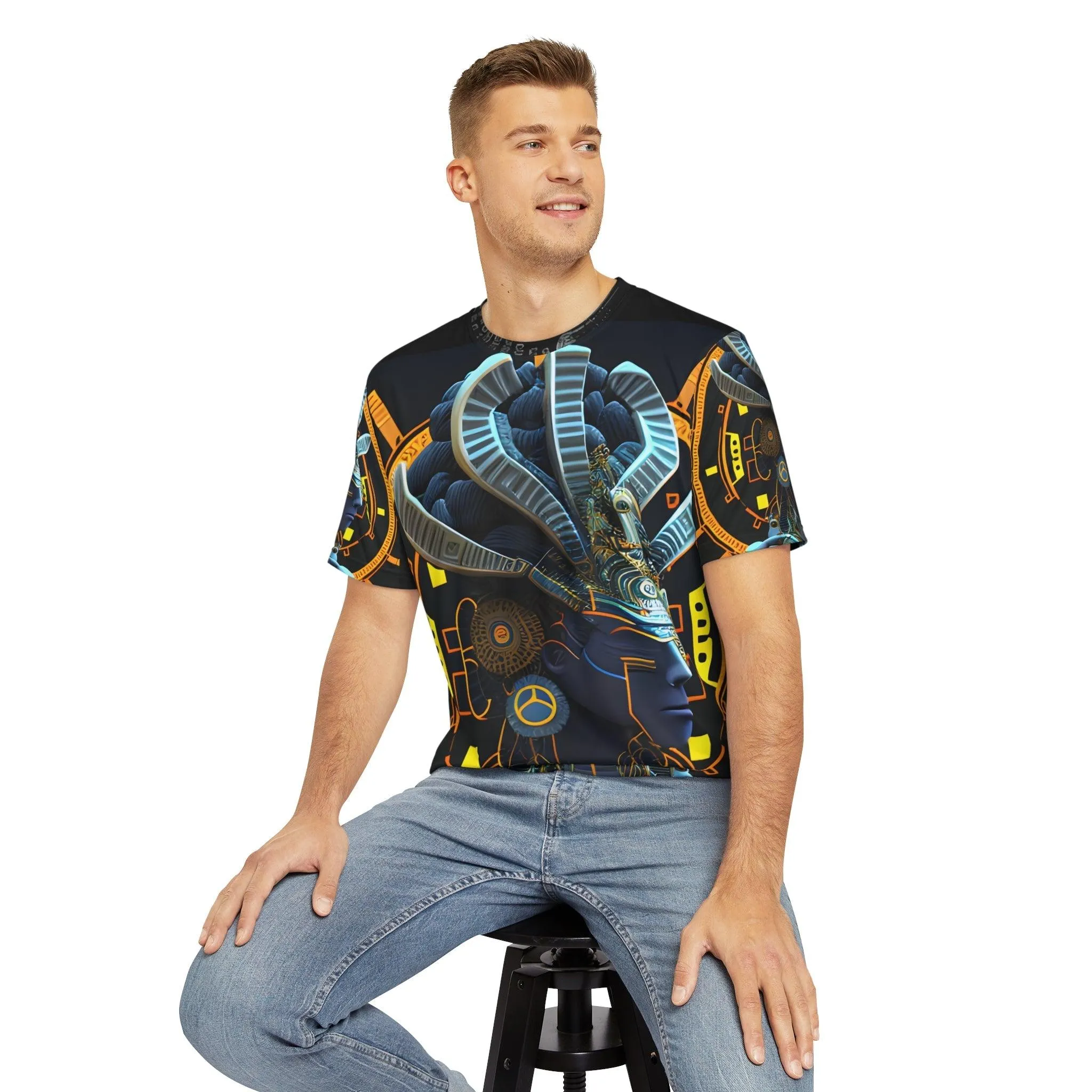 Epic CE Series - Mayan Aztec Robot Alien Warrior Diety - All Over Print (AOP) / Sublimation Design - Digital AI Art T-Shirt for Street or Festival Wear