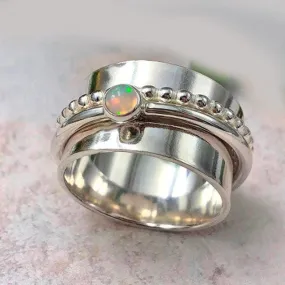 Ethiopian Opal Spinner,Anxiety,Mediation,Fidget 925 Silver Ring,Handmade Jewelry,Gift for Her