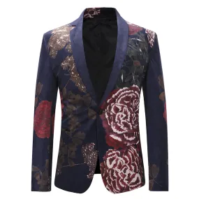 Floral Navy Jacket Slim Fit Print Casual Blazer