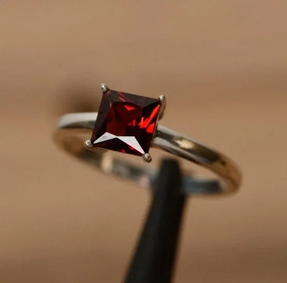 Garnet Semiprecious 925 Sterling Silver Ring For Women