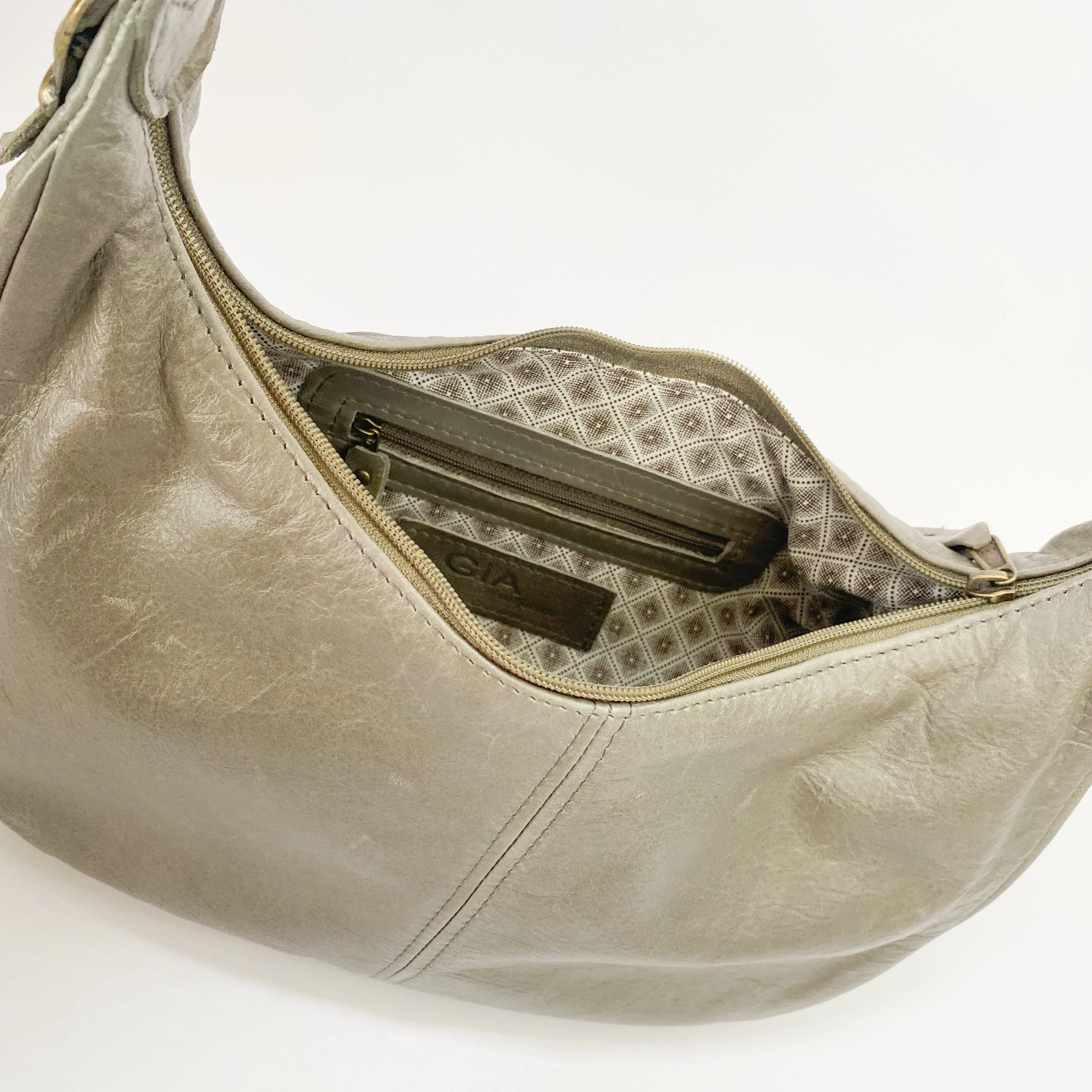 Gia leather taupe hobo bag