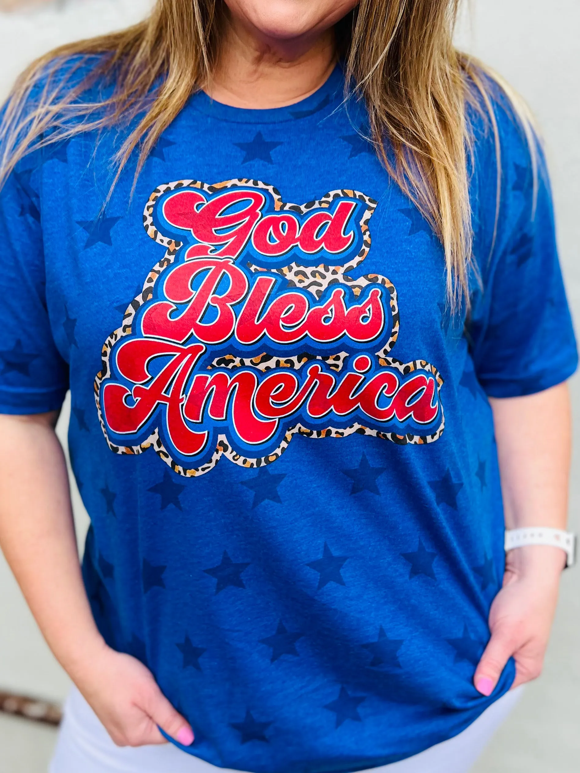 God Bless America Retro Leopard Graphic Tee