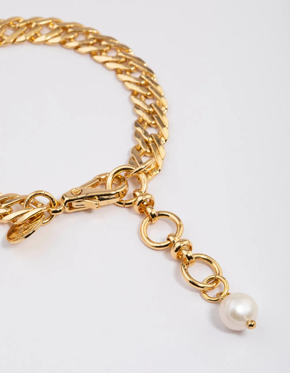 Gold Plated Classic Flat Chain Freshwater Pearl Bracelet