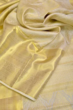 Golden and White Color Pure Brocade Kanjeevaram Silk Saree