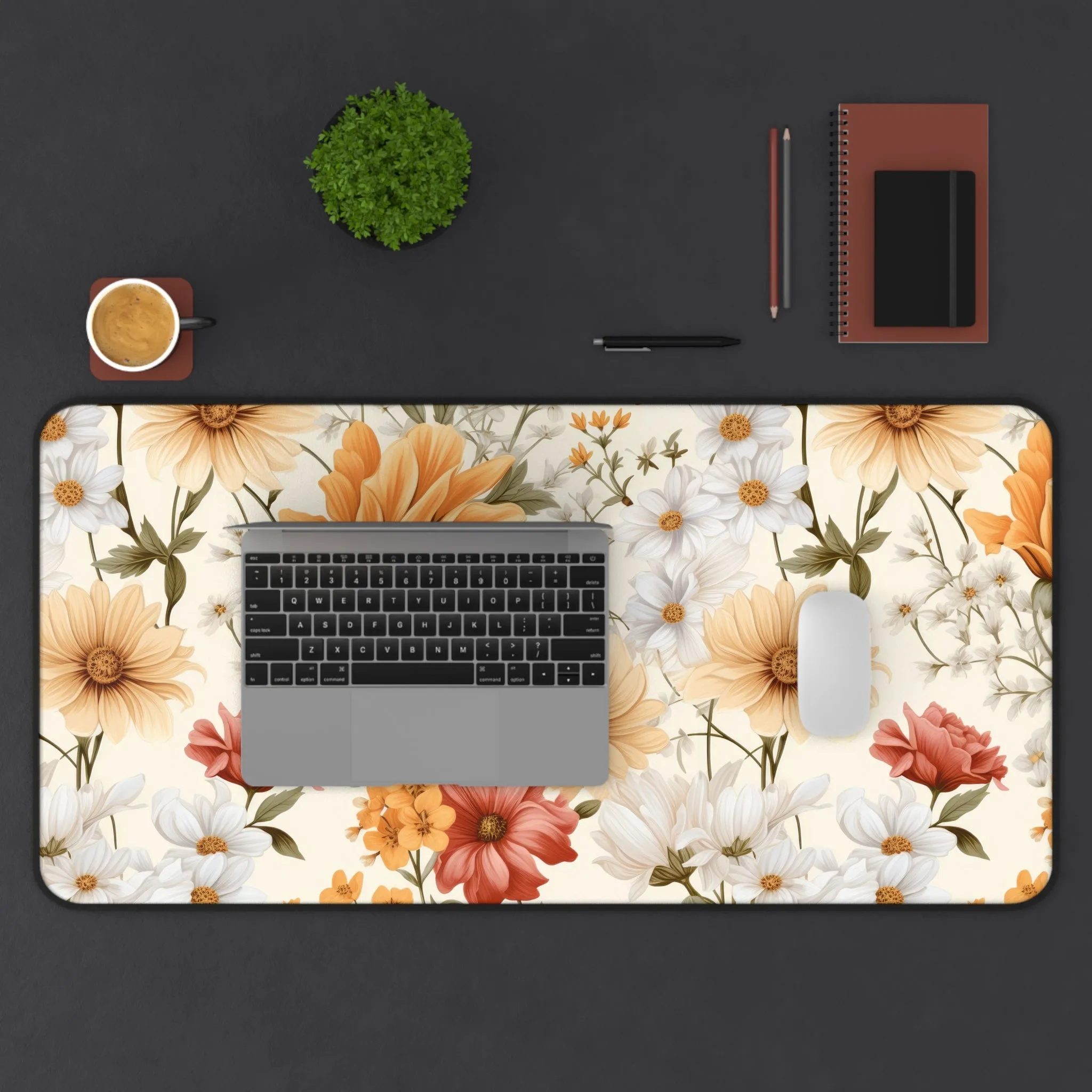 Grandma Floral Yellow Red Aster Laptop Computer Desk Mat