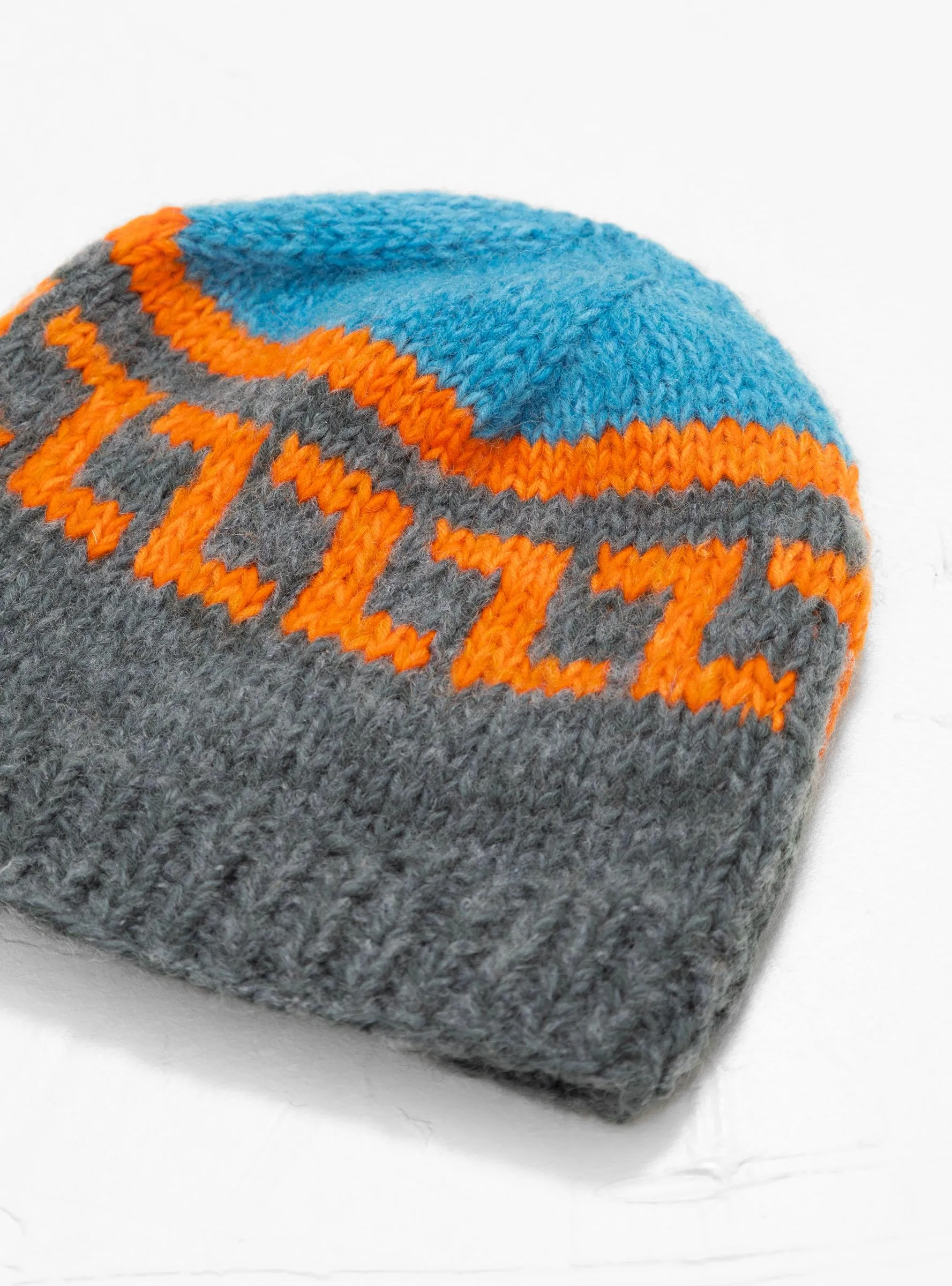 Hand Knit Pattern Beanie Grey