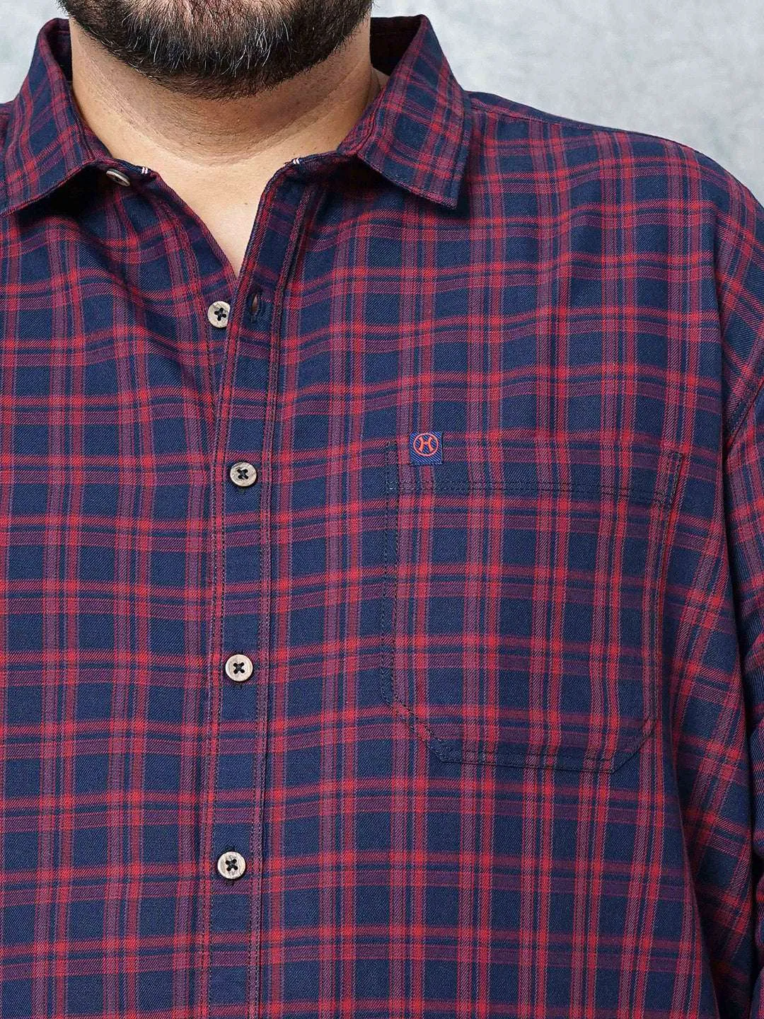 Hardsoda Men Navy Plus Size Checked Casual Shirt