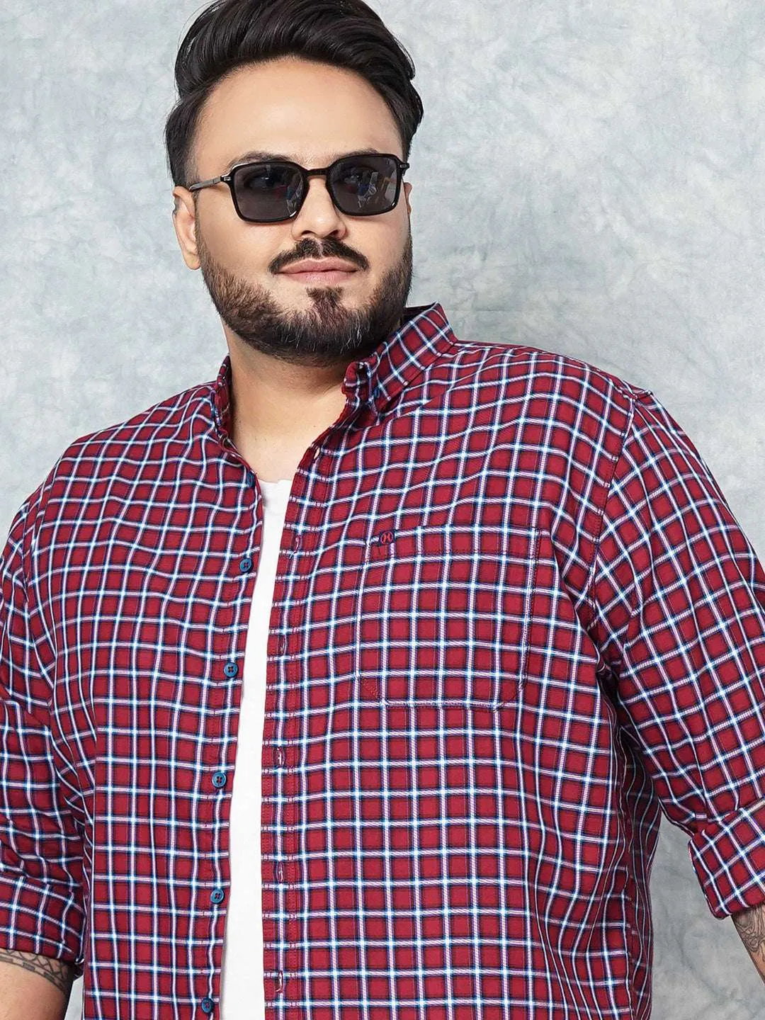 Hardsoda Men Red Plus Size Checked Casual Shirt