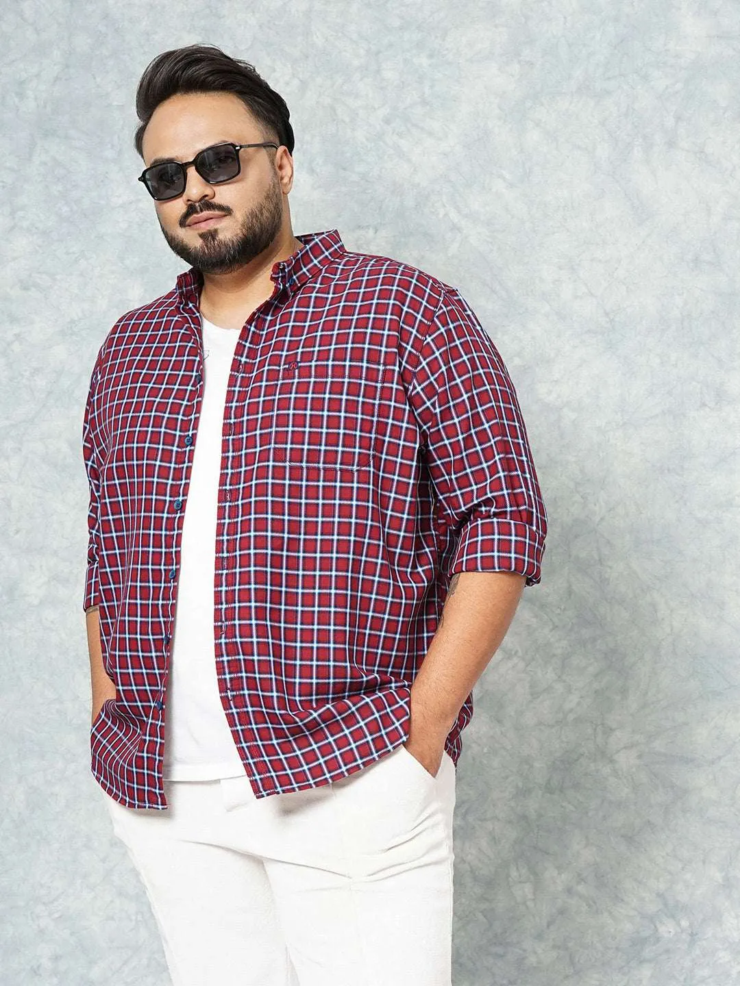 Hardsoda Men Red Plus Size Checked Casual Shirt