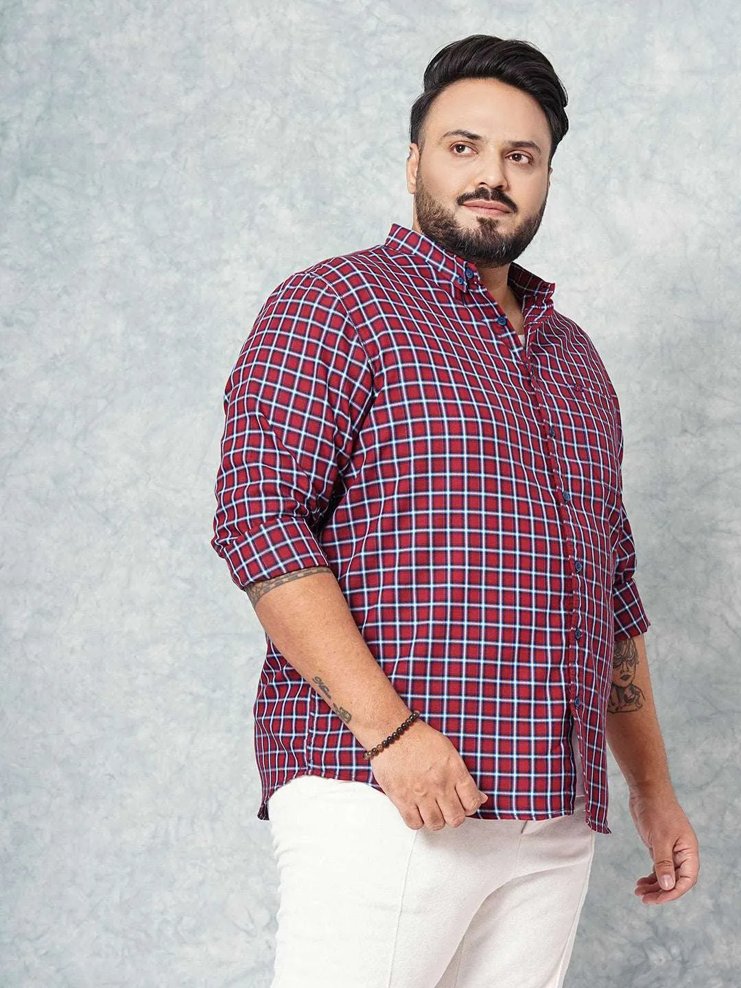 Hardsoda Men Red Plus Size Checked Casual Shirt