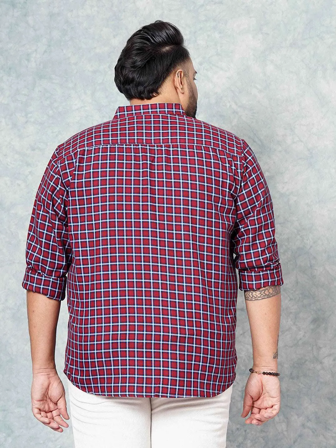 Hardsoda Men Red Plus Size Checked Casual Shirt