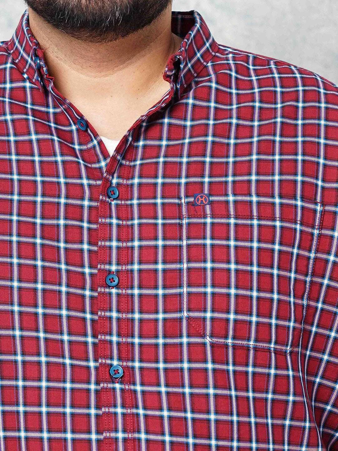 Hardsoda Men Red Plus Size Checked Casual Shirt