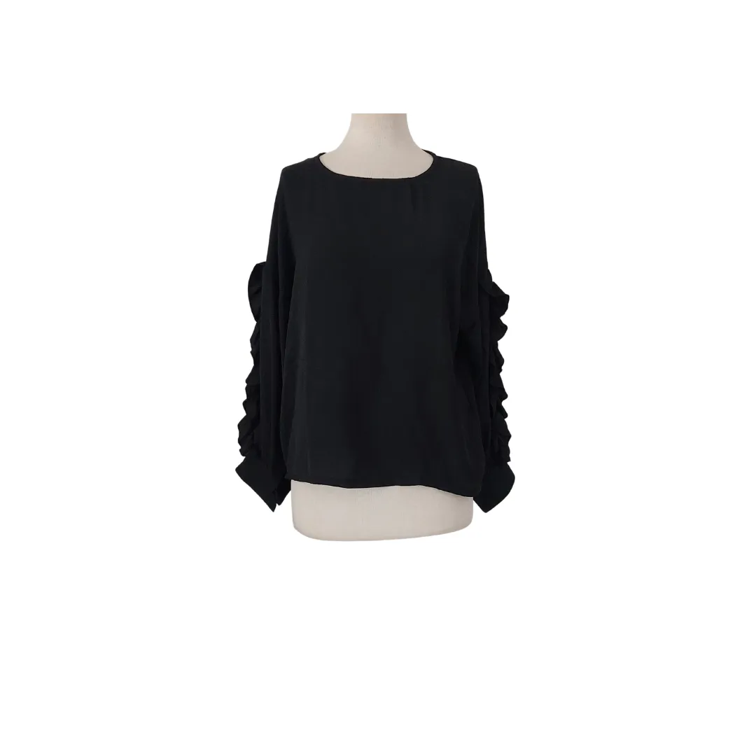 Hashtag By Sonya Black Frill-sleeves Blouse | Brand New |