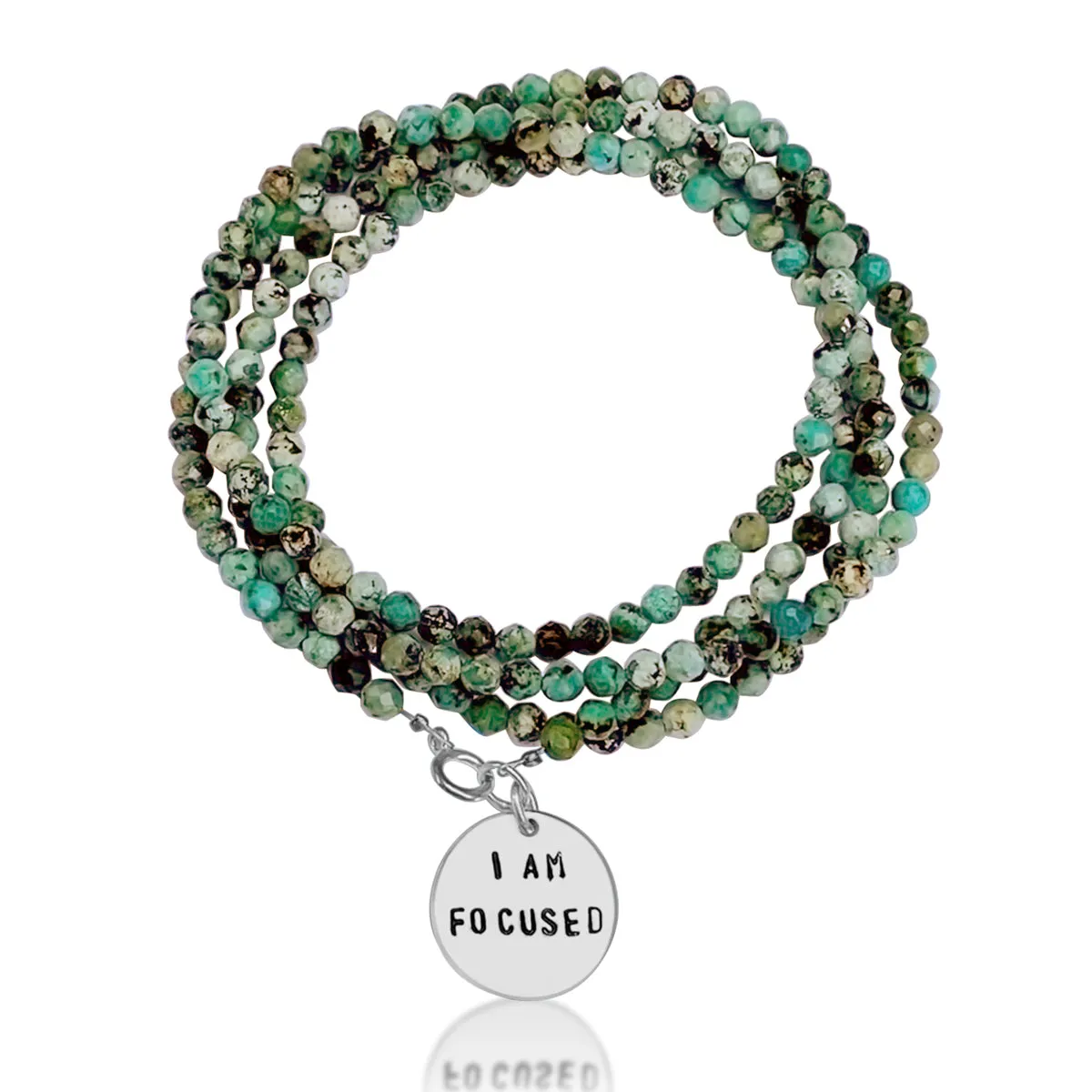 I am Focused Affirmation Wrap Bracelet with African Turquoise for Deeper Understanding of Life