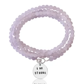 I am Strong Affirmation Wrap Bracelet with Rose Quartz to Help Achieve Success