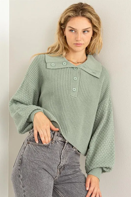 Instant Winner Wide Collar Button Front Sweater