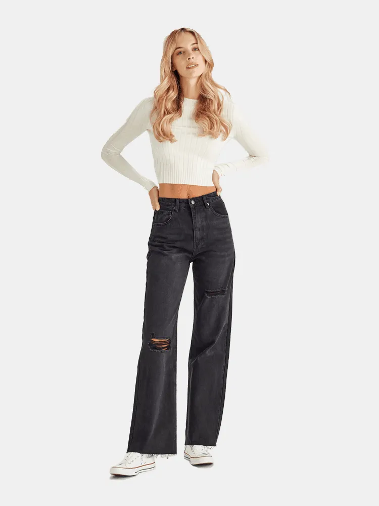 Junkfood Avril Wide Leg Jean - Black