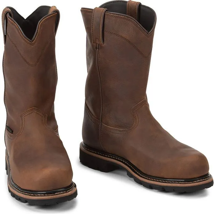 Justin Men's Pulley 10" Comp Toe WP Western Work Boot -Brown- WK4630