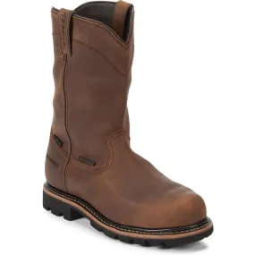 Justin Men's Pulley 10" Comp Toe WP Western Work Boot -Brown- WK4630