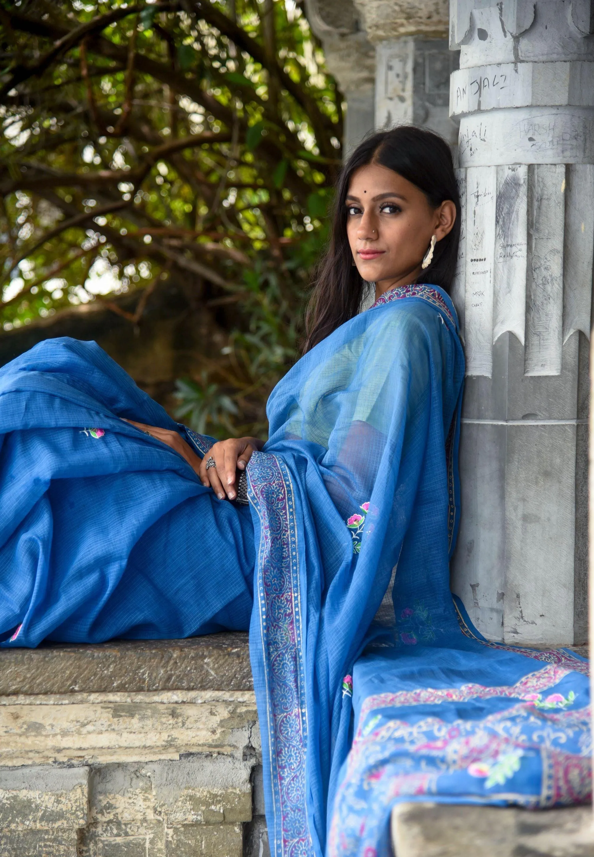 Kaisori Kota saree - Nishika embroidered and handblockprinted Kota saree