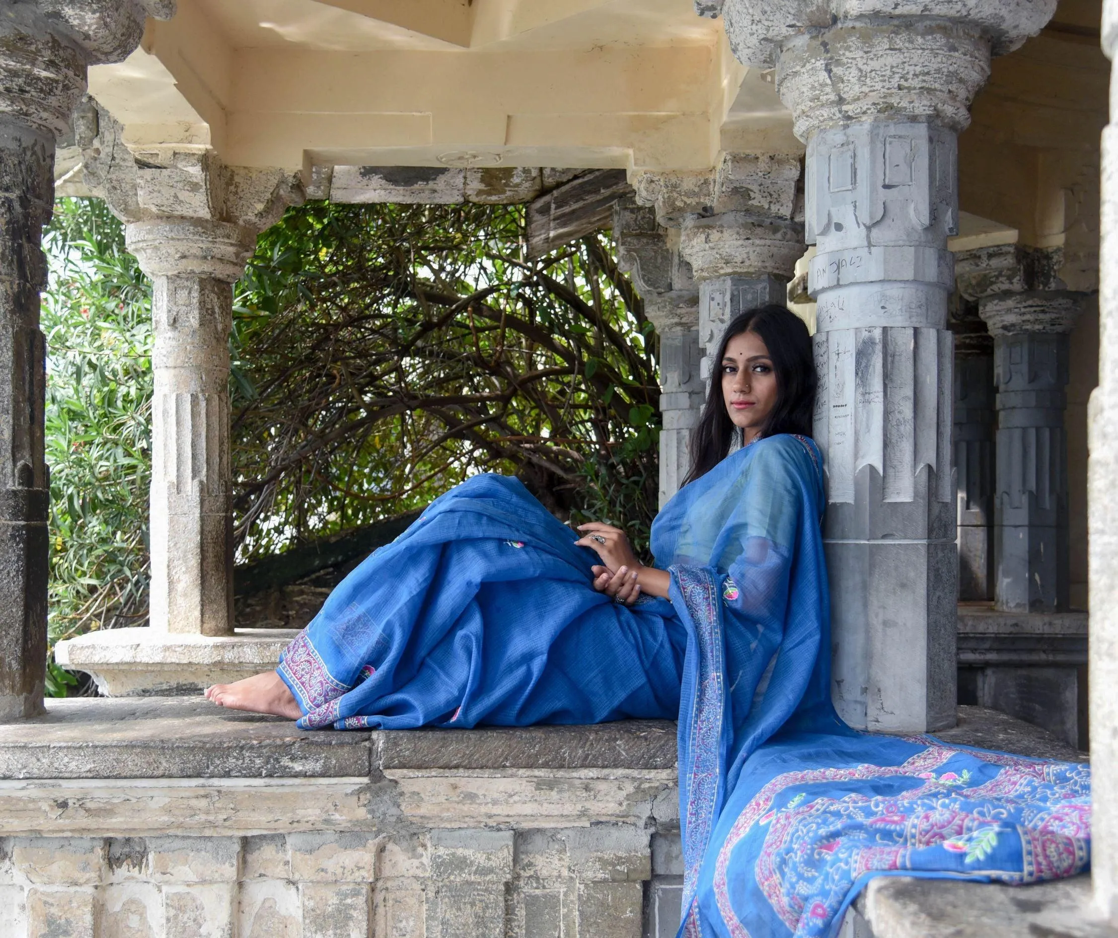 Kaisori Kota saree - Nishika embroidered and handblockprinted Kota saree