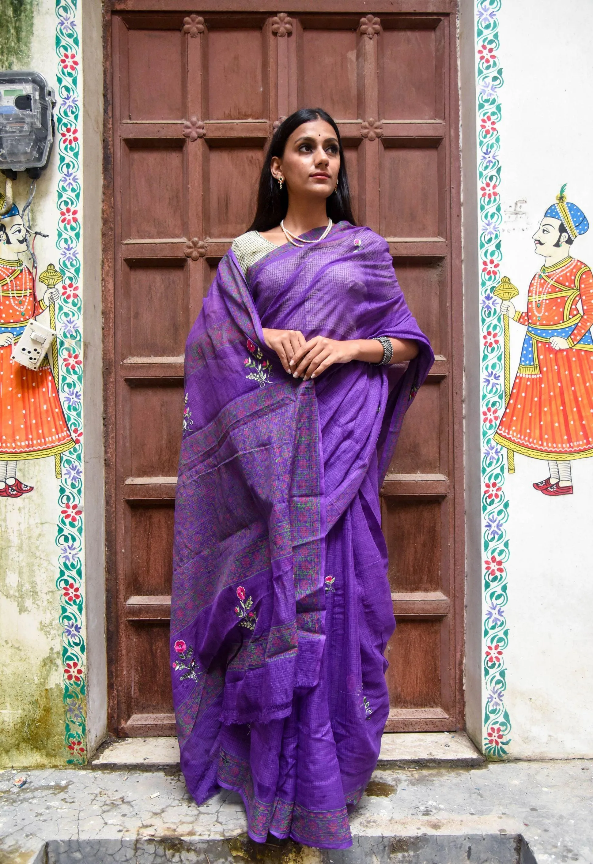 Kaisori Kota saree -Ragini embroidered and handblockprinted Kota saree