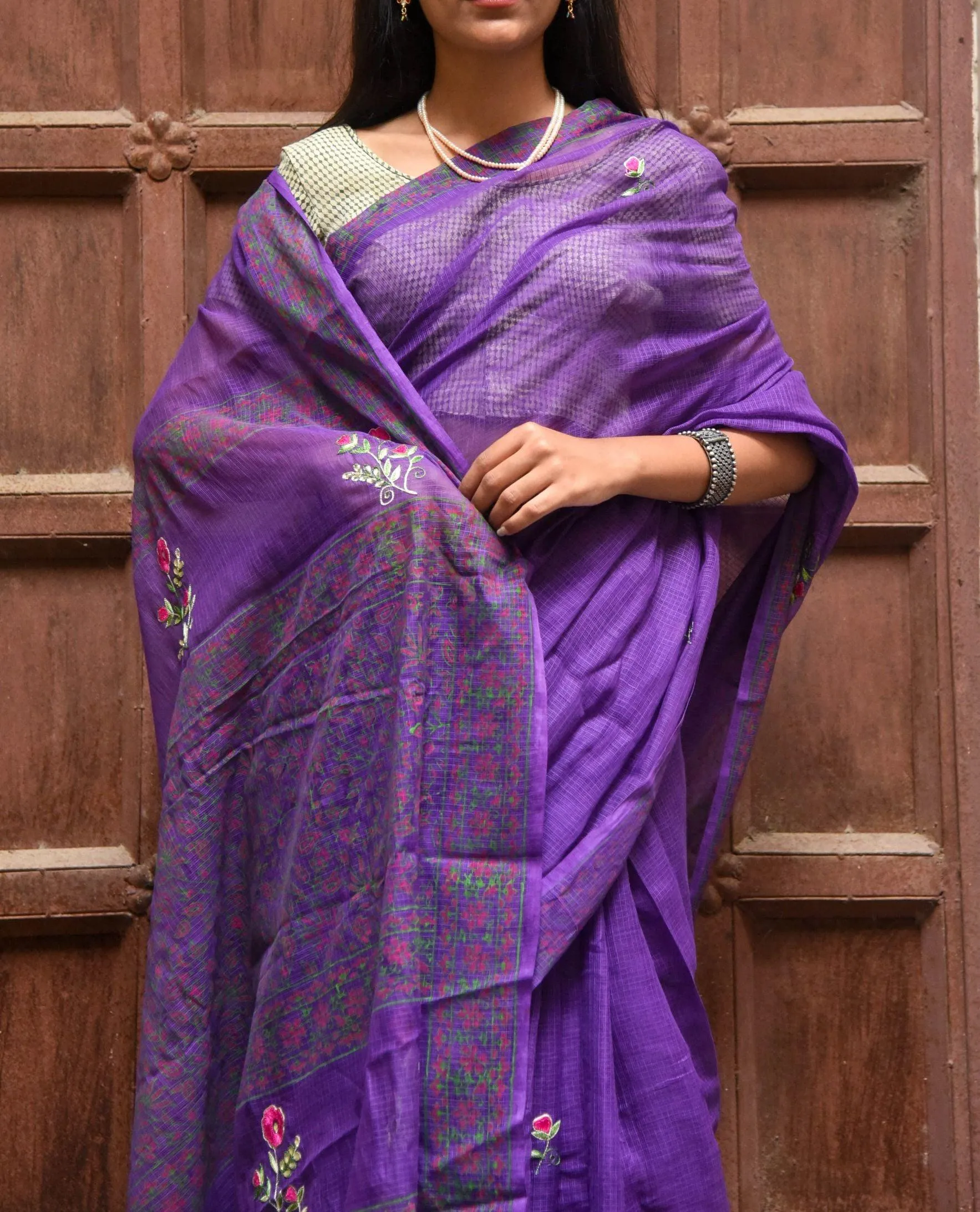 Kaisori Kota saree -Ragini embroidered and handblockprinted Kota saree