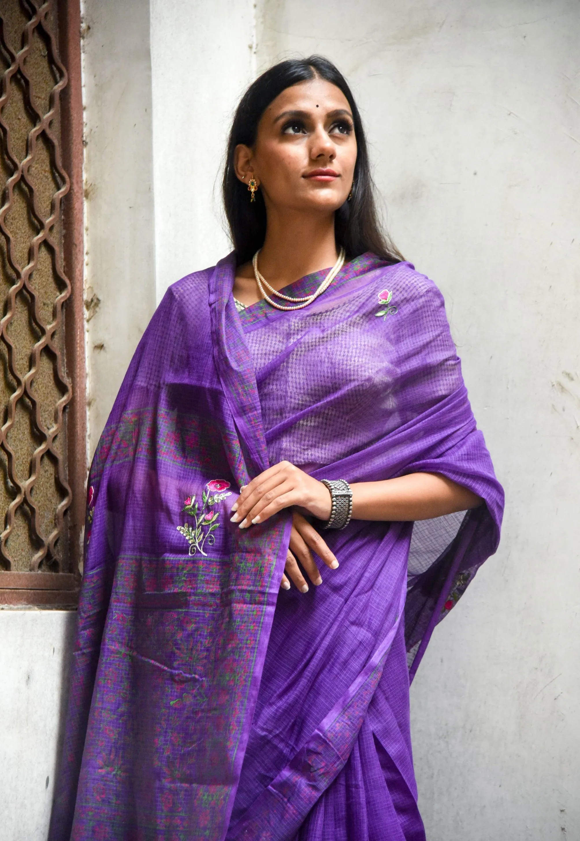 Kaisori Kota saree -Ragini embroidered and handblockprinted Kota saree