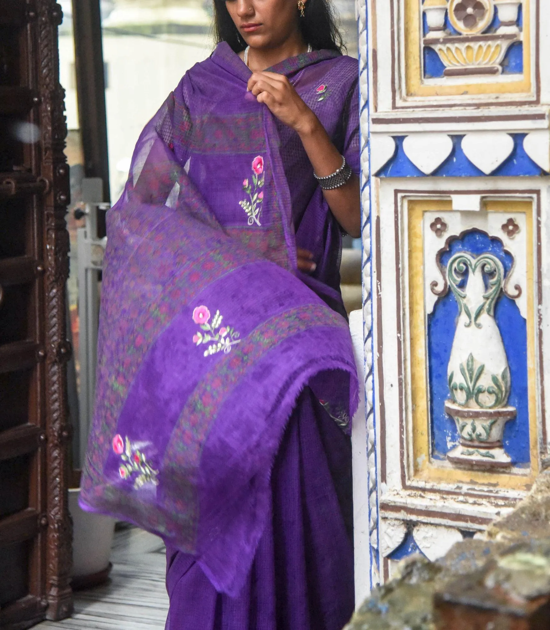 Kaisori Kota saree -Ragini embroidered and handblockprinted Kota saree