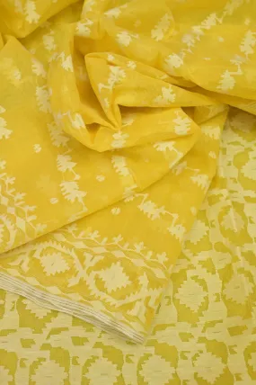 Lime Yellow Color Pure Bangladeshi Jamdani Saree