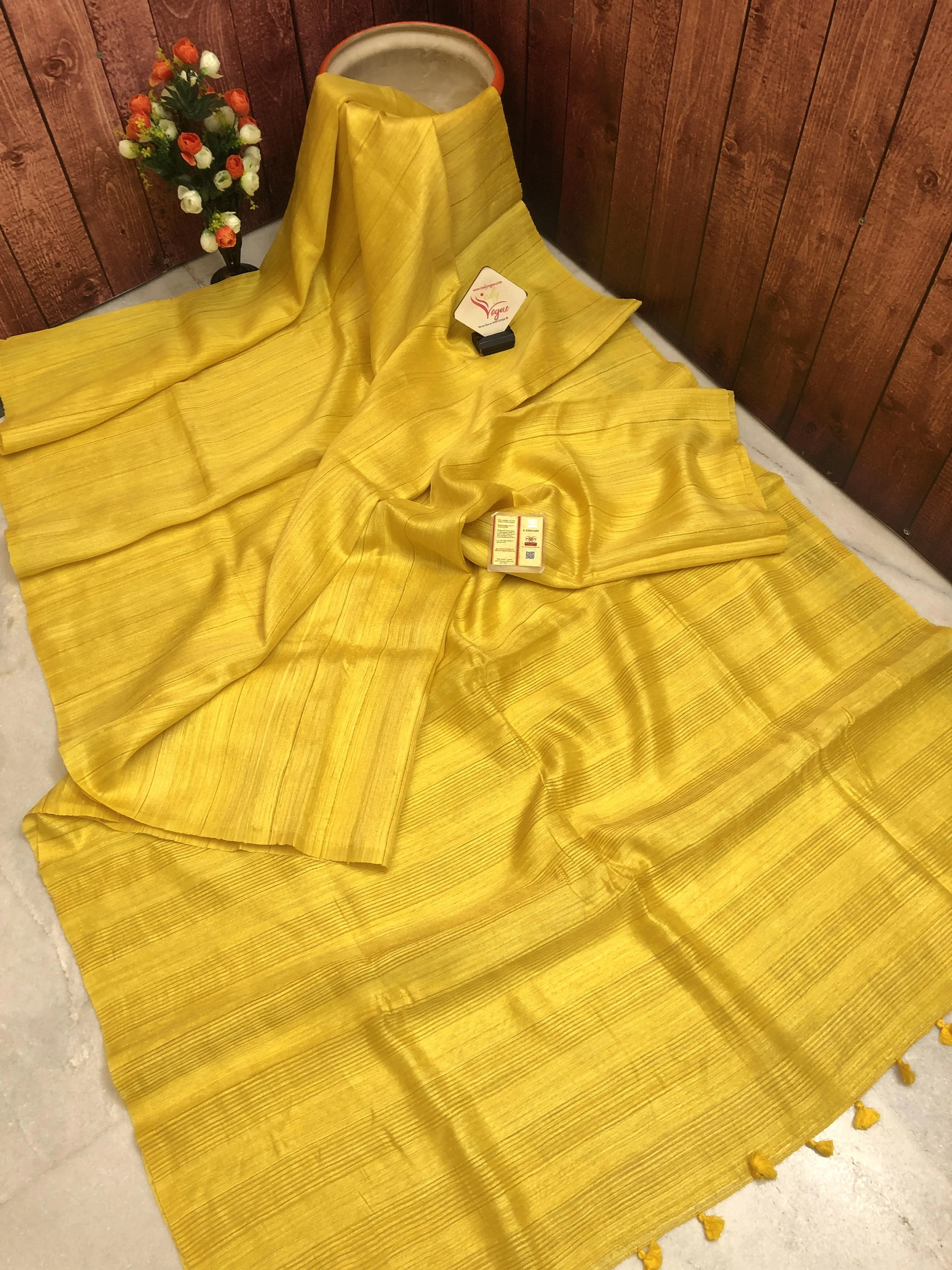 Maize Yellow Color Pure Matka Silk with Zari Stripes Work