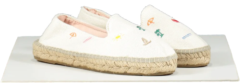 Manebi White Holiday Charms Embroidered Espadrilles UK 5 EU 38 👠