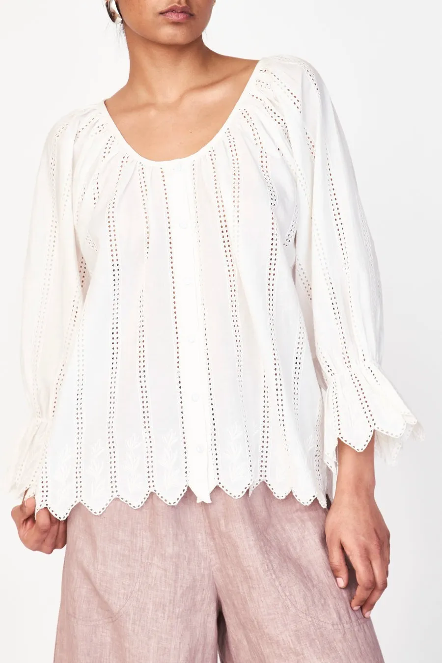 Mirth Seville Top in White Vine Eyelet