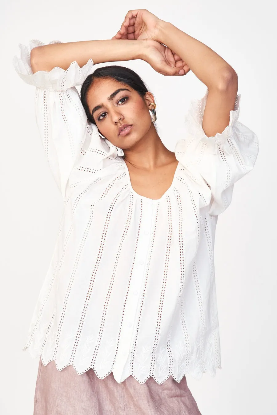 Mirth Seville Top in White Vine Eyelet