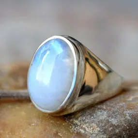 Moonstone Boho Silver One of Kind Rough 925 Sterling Silver Ring, Natural Rainbow Moonstone,Christmas Gift