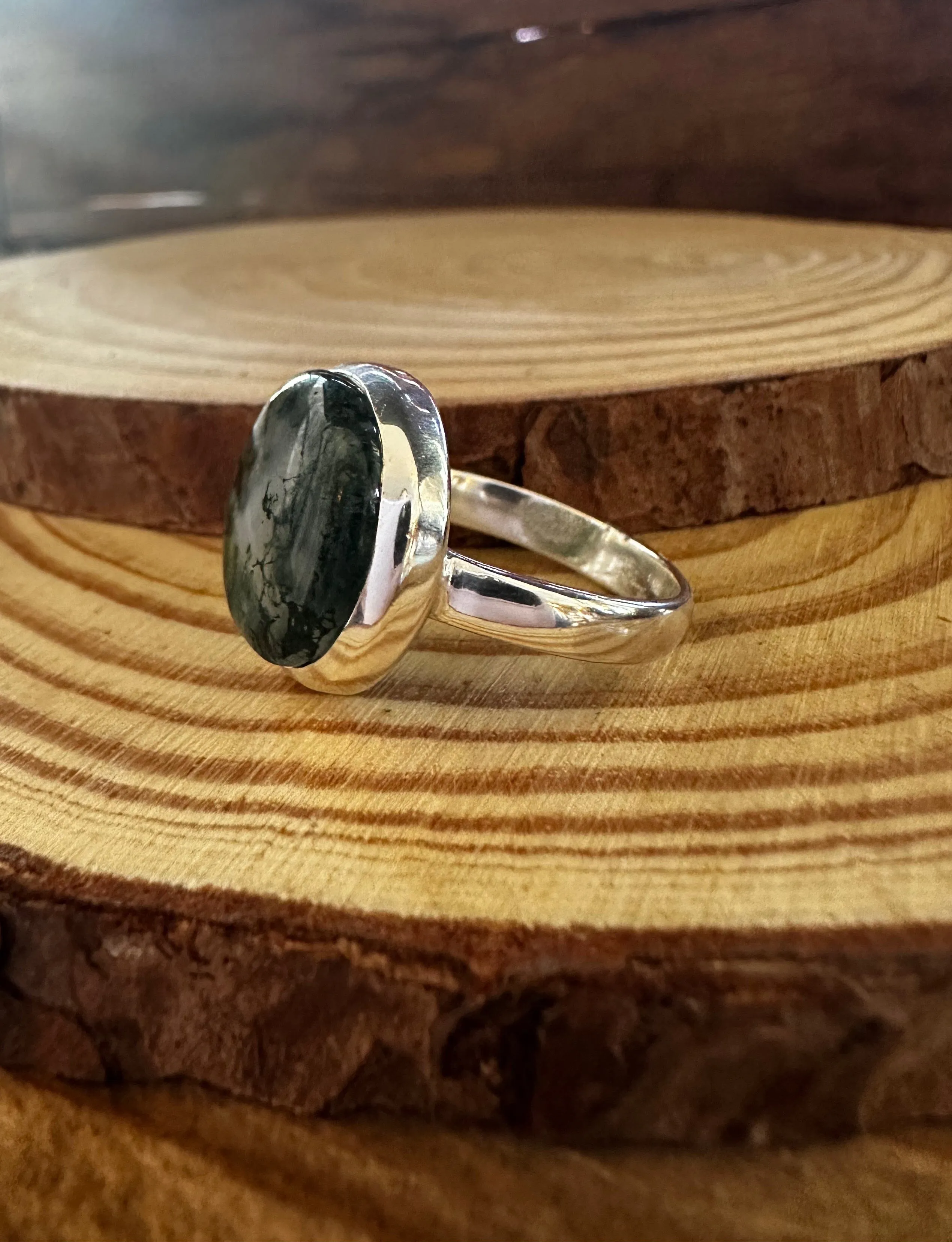 MOSS AGATE and Silver Ring Size 9