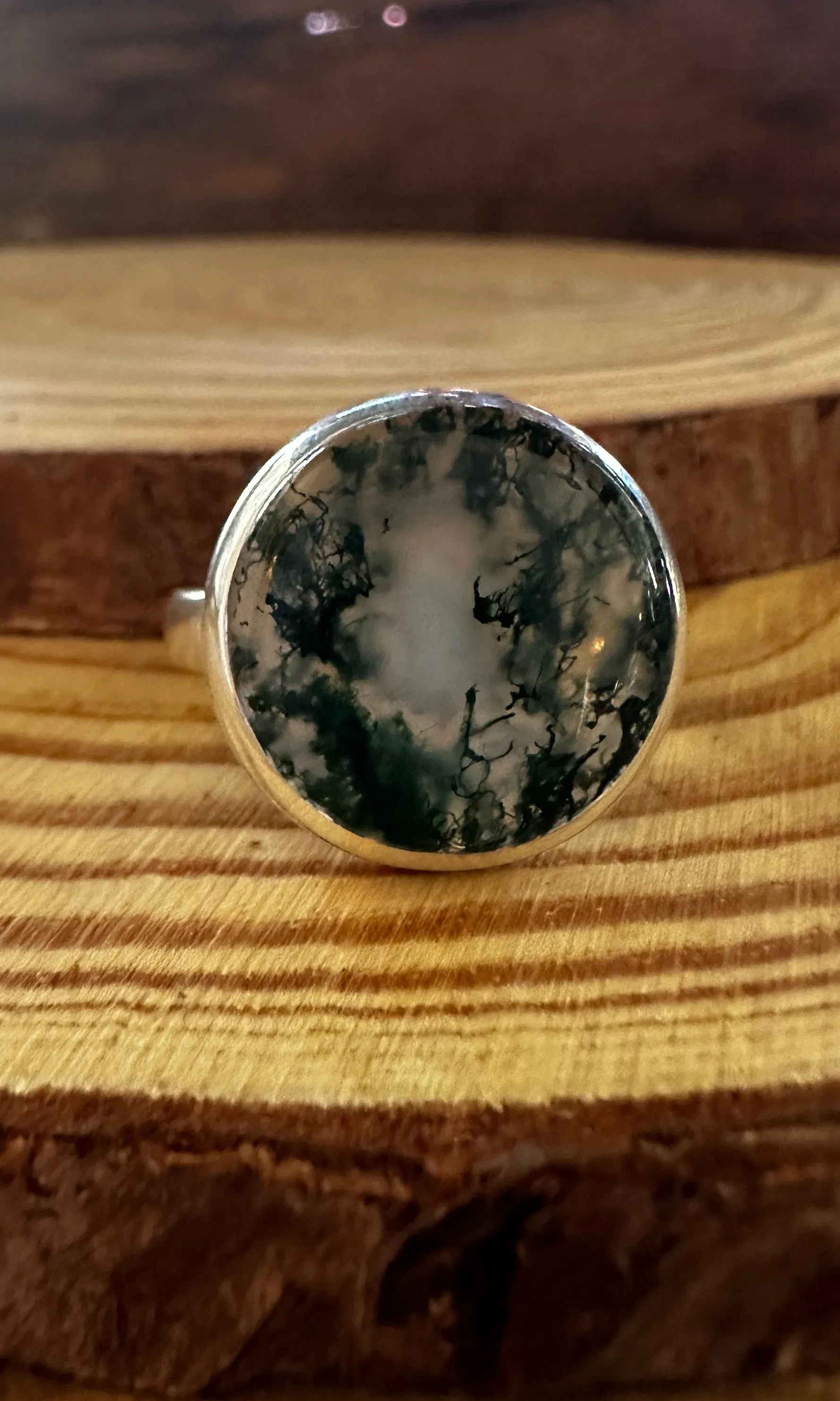 MOSS AGATE and Silver Ring Size 9