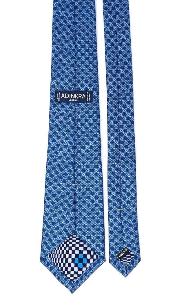 Mpatapo Hand Finished Silk Tie - White/Blue