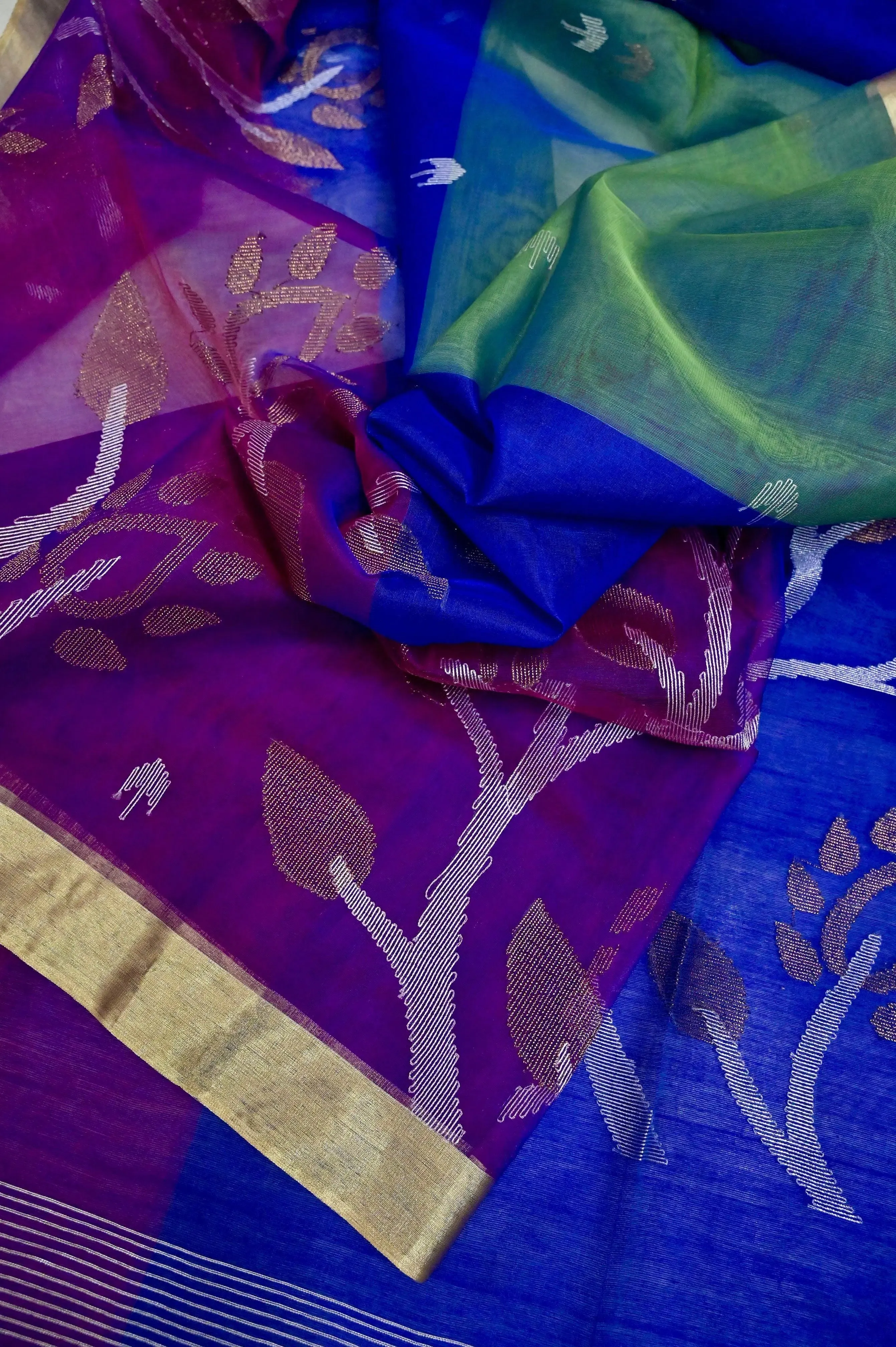 Multicolor Tissue Muslin Jamdani Saree with Zari Work