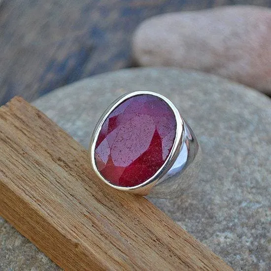 Natural Red Ruby Gemstone Ring - Solid Sterling Silver Ring, Ruby Jewelry, Nickel Free