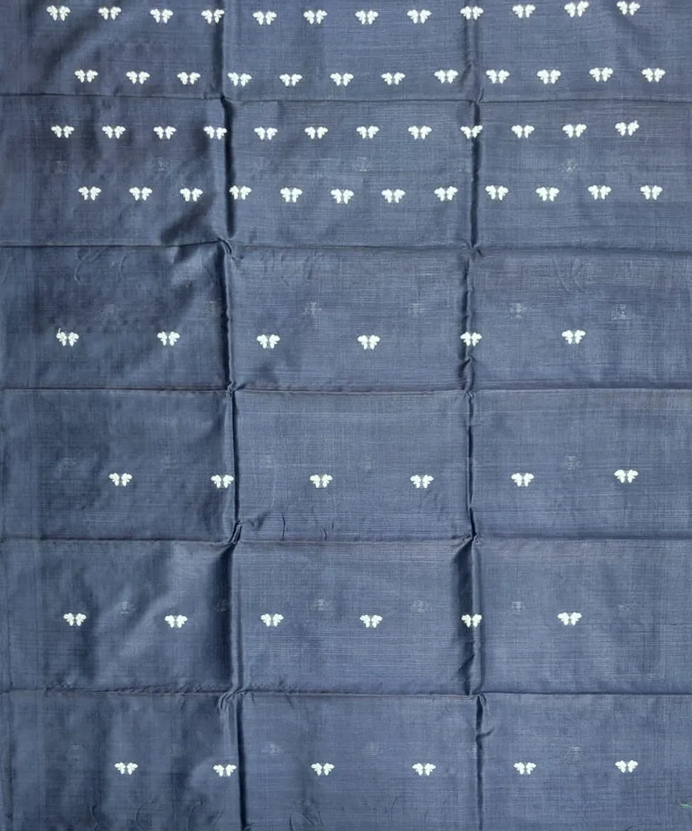 Navy blue white tussar silk handloom gopalpur saree