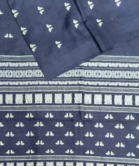 Navy blue white tussar silk handloom gopalpur saree