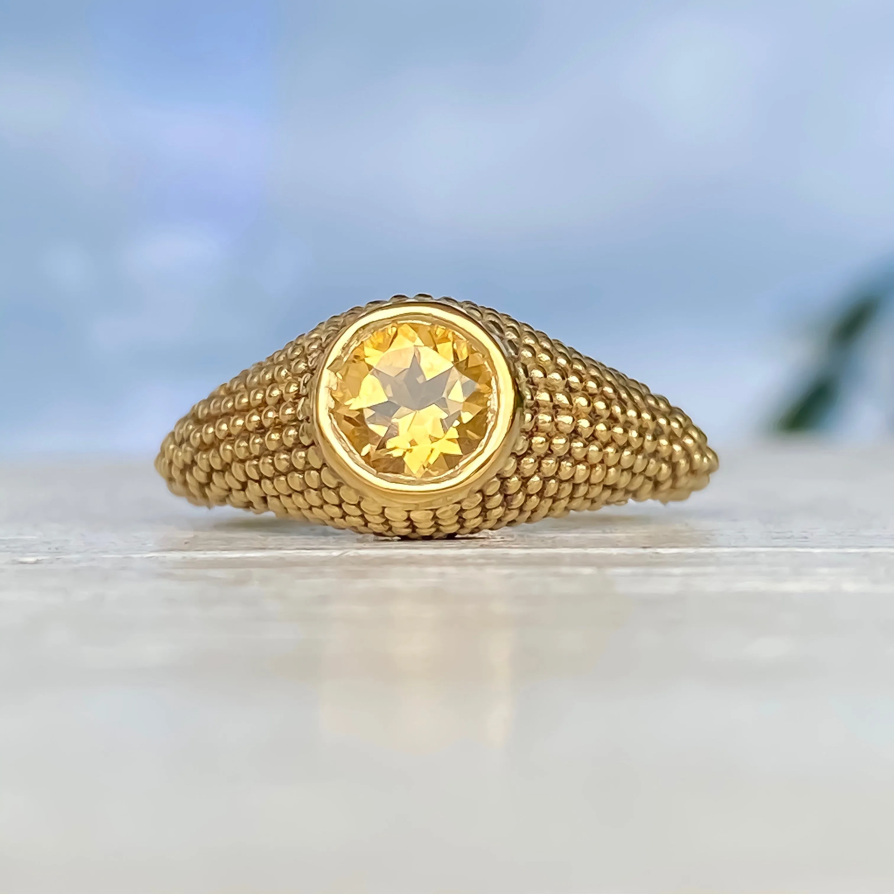 Nubia Round Citrine Yellow Gold Ring Size 7.25US