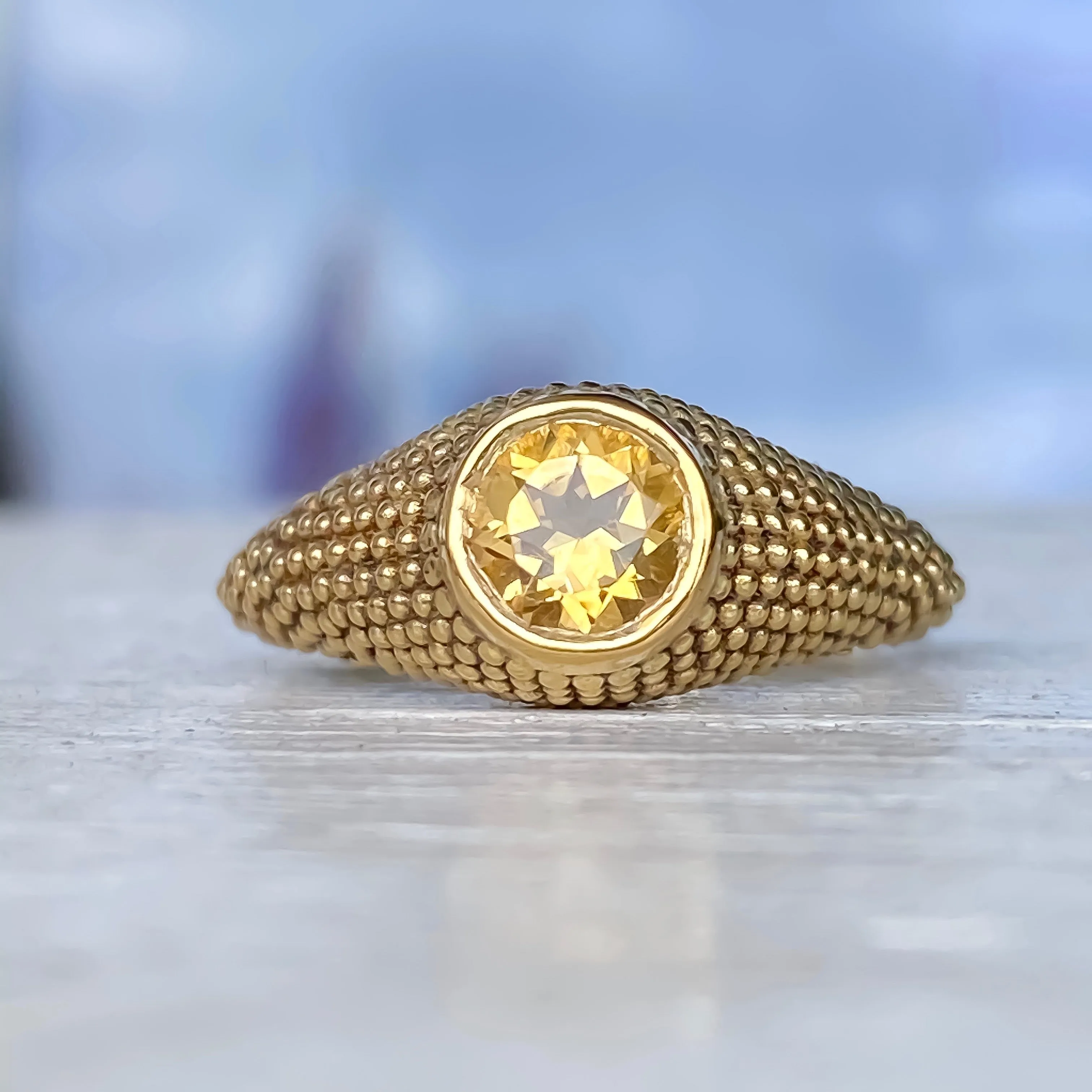 Nubia Round Citrine Yellow Gold Ring Size 7.25US