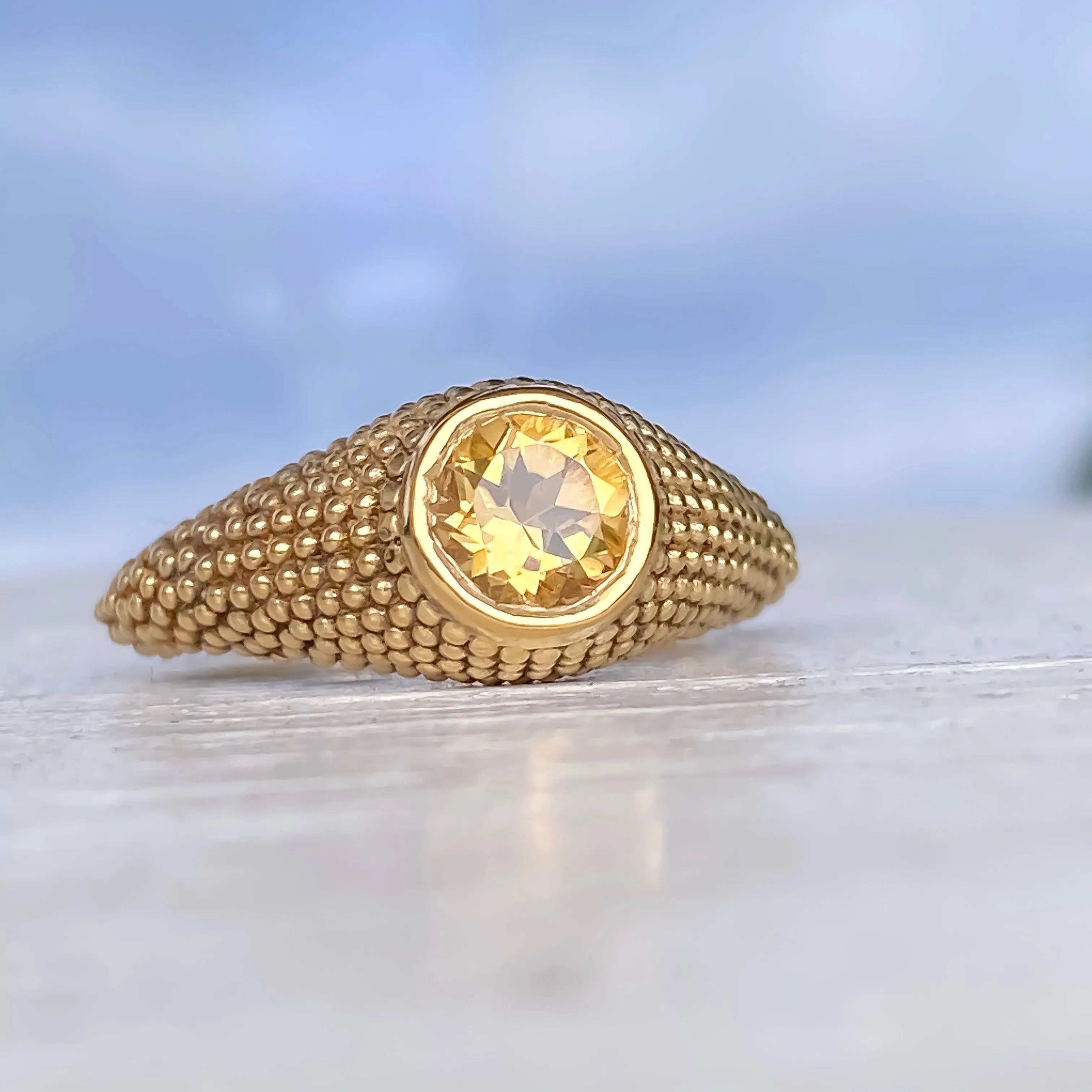 Nubia Round Citrine Yellow Gold Ring Size 7.25US