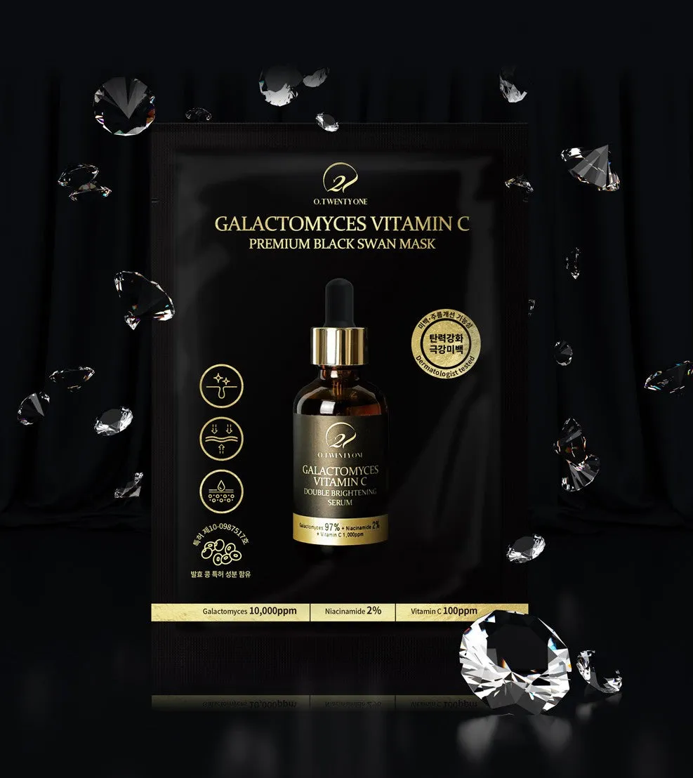 O21 Galactomyces VitaminC Premium Black Swan Masks 10 Sheets Facial Skincare