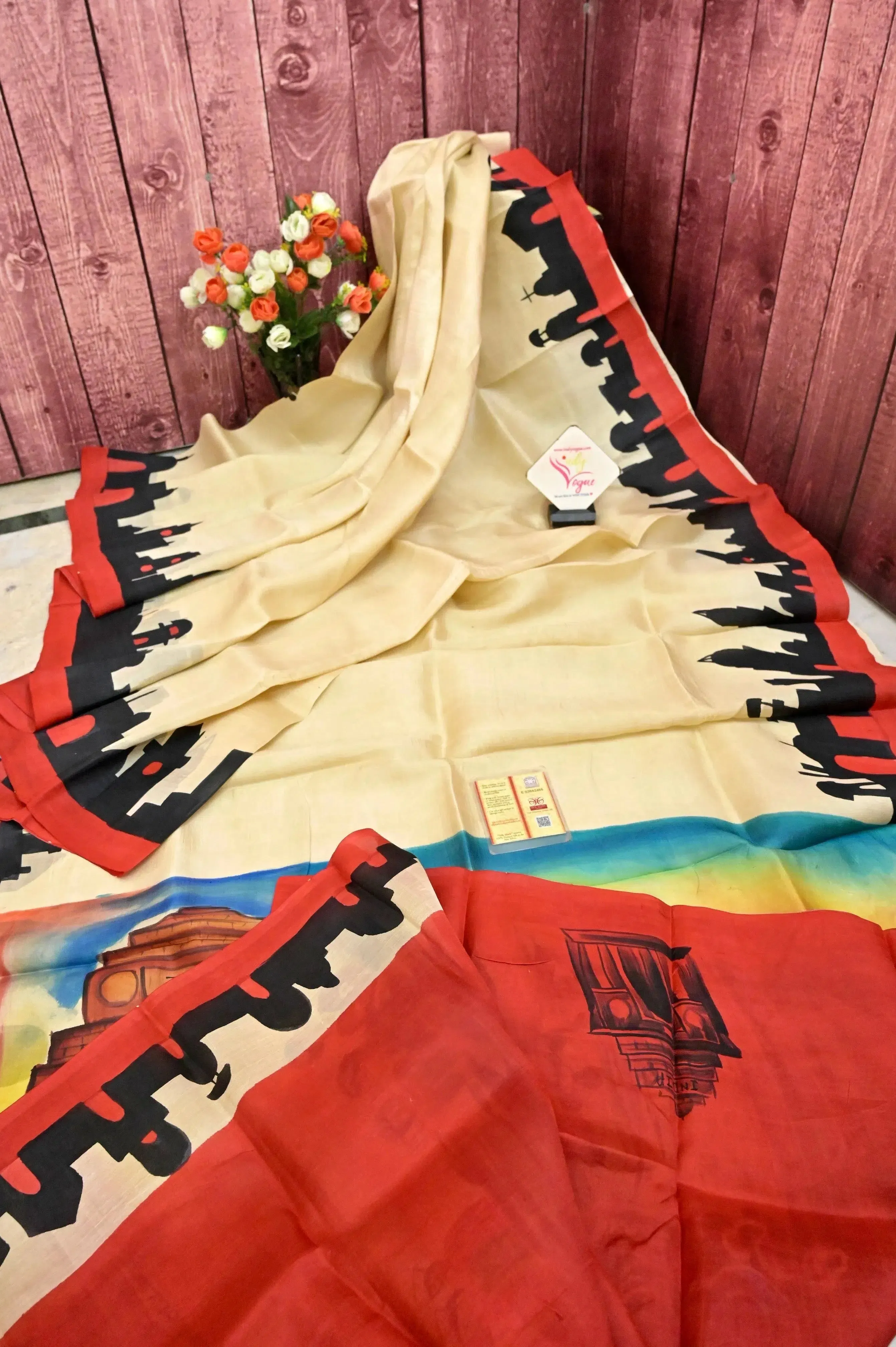 Offwhite Color Pure Bishnupur Silk Saree with Ganpati Visarjan Theme