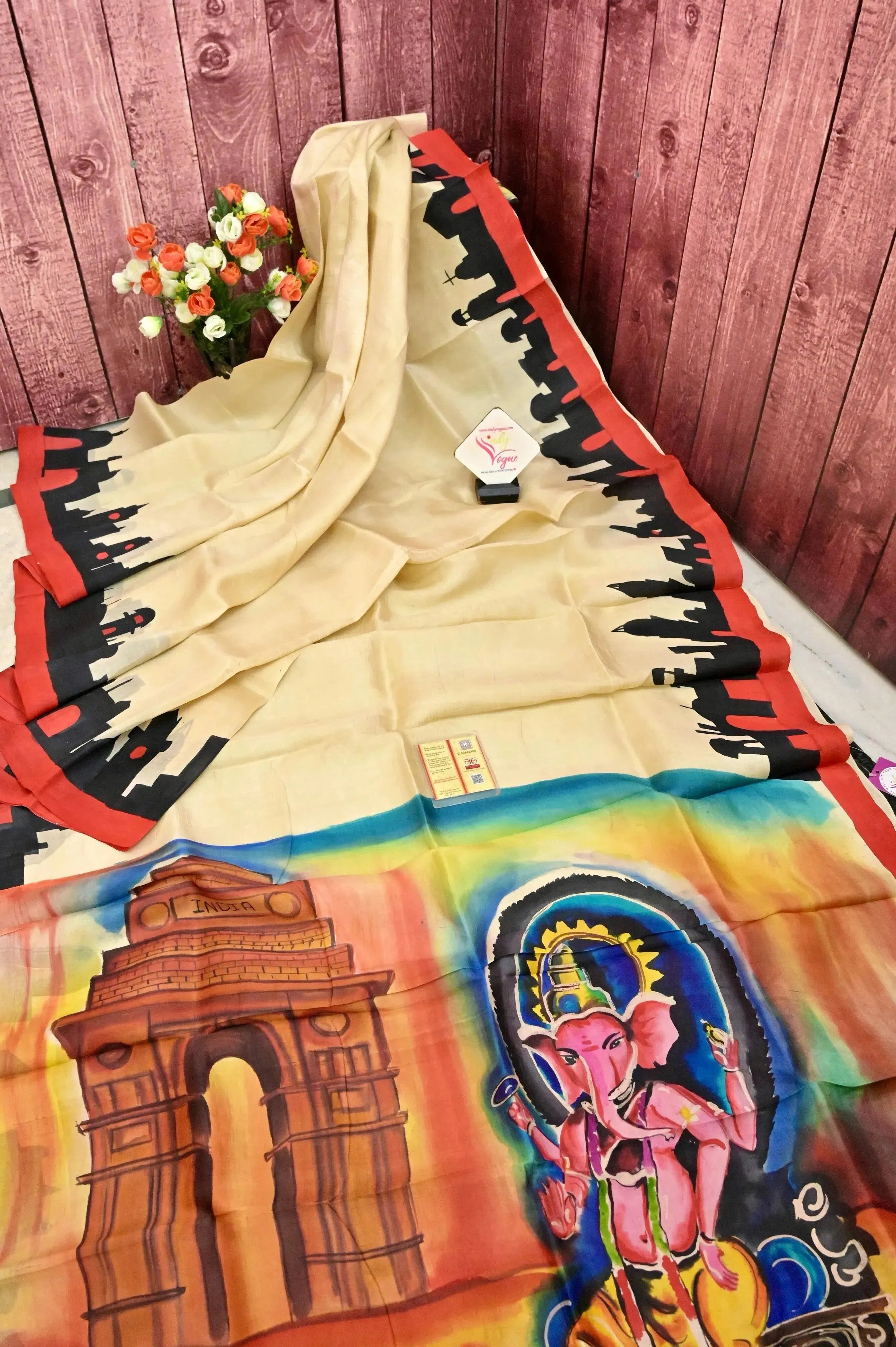 Offwhite Color Pure Bishnupur Silk Saree with Ganpati Visarjan Theme