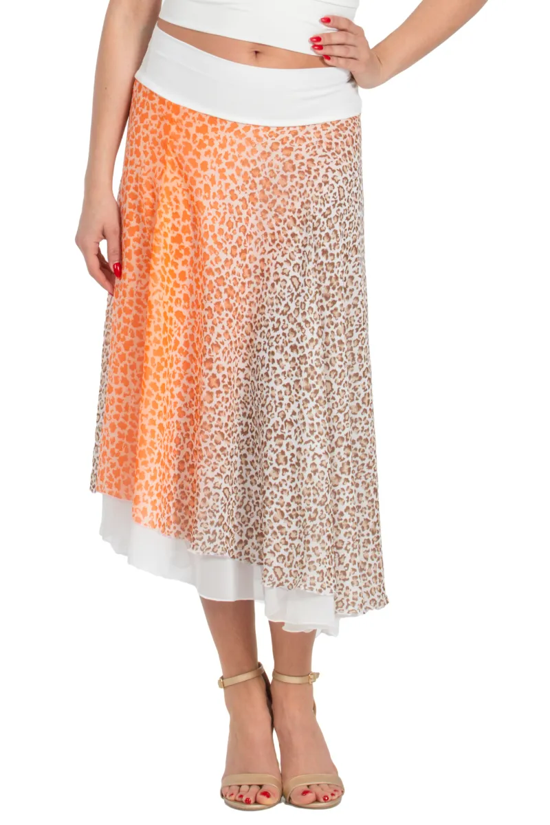 Orange Airbrushed Animal Print Two-layer Georgette Dance Skirt