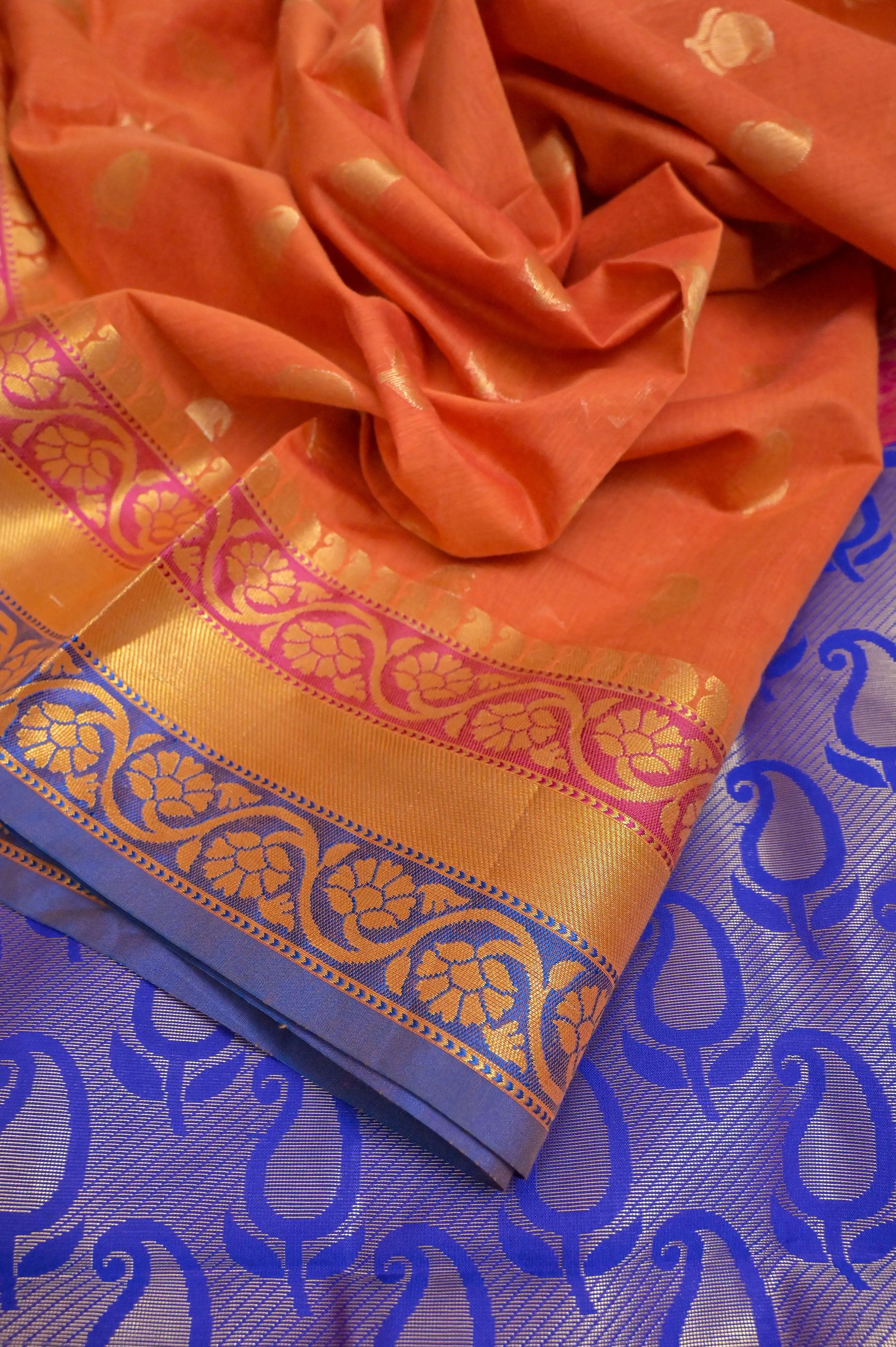 Orange Brick Color Cotton Silk Chanderi Saree